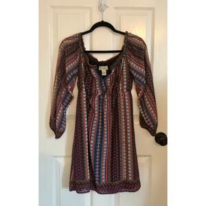 Flying Tomato Off Shoulder Tribal Boho Print Mini Dress Multicolor - Size Small